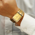 WWOOR 8858 Full Gold Square Waterproof Calendar Mens Watches Stainless Steel Wrist Watch Relogio Masculino OEM Factory